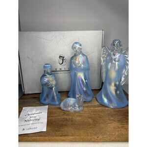 Fenton Iridescent Nativity MIB Rare Angel, Sheppards Lamb Signed 1st Ed HTF